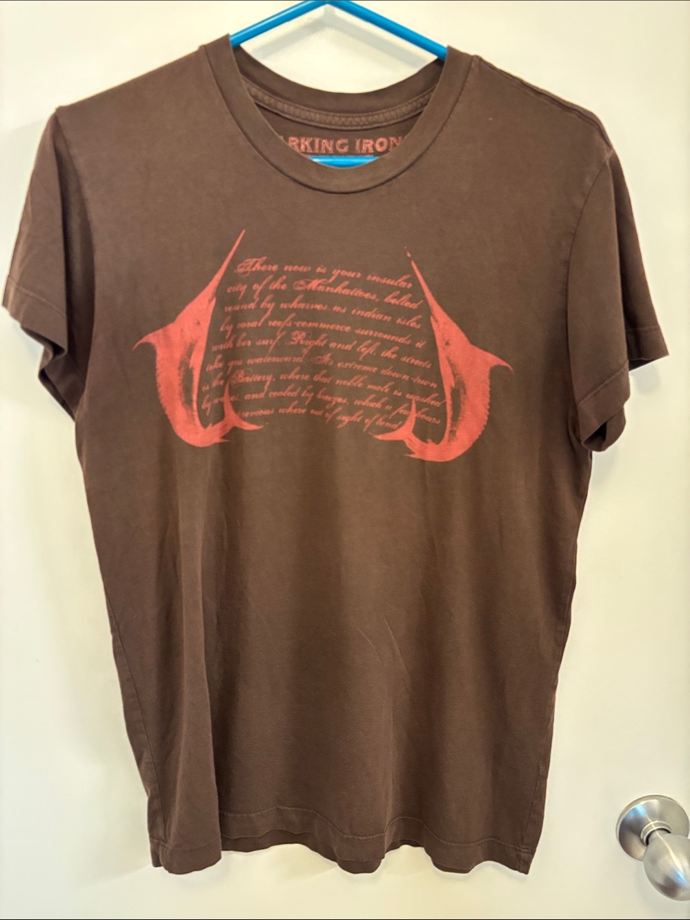 Barking Irons Brown Graphic Short-Sleeve Men’s T-Shirt with Red Print